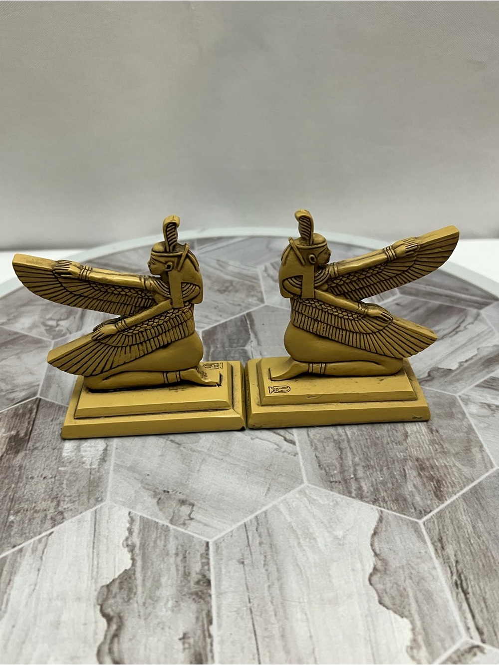 Summit Collection Egyptian Winged Goddess Bookends Pair 2013 Gold Tone Decor